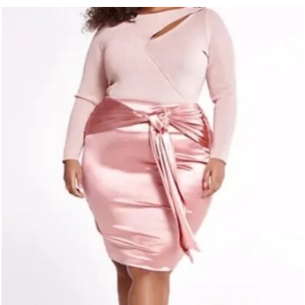 FASHION  to Figure Blush Pink Satin Tie Waist Pencil Skirt Size 1 XL/1X 14/16NWT